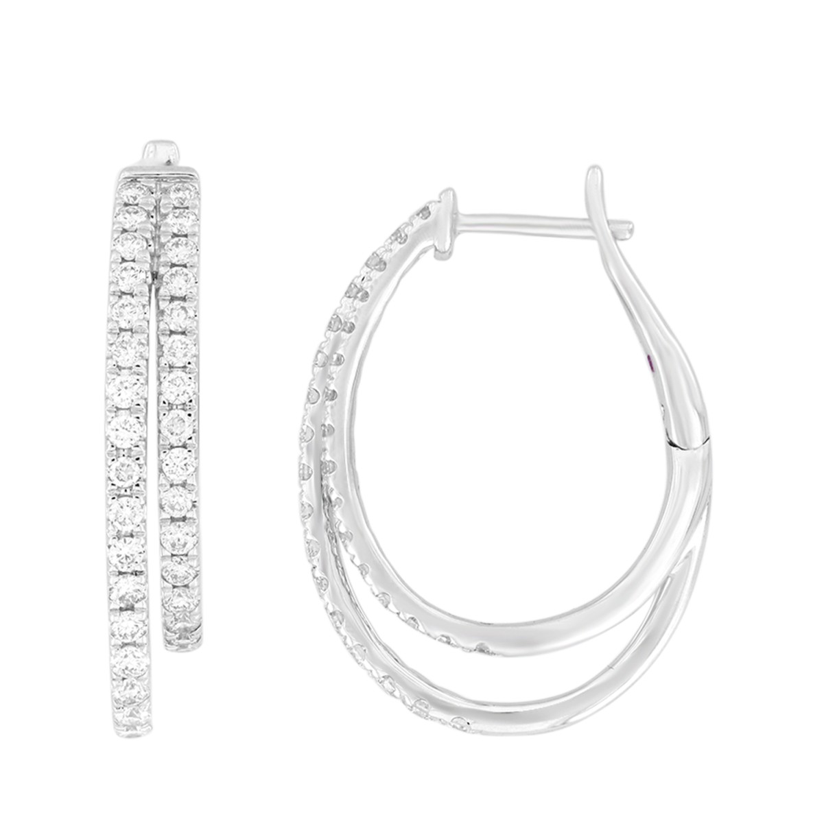 14K WHITE GOLD 3/4CT ROUND/PINK SAPPHIRE DIAMOND LADIES HOOP EARRINGS 