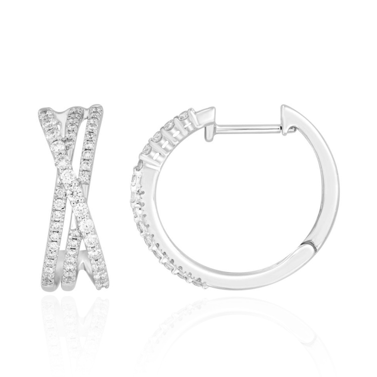14K WHITE GOLD 1/2CT ROUND DIAMOND LADIES HOOP EARRINGS 