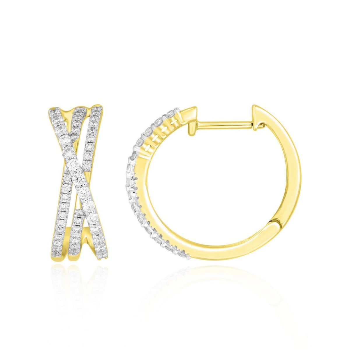 14K YELLOW GOLD 1/2CT ROUND DIAMOND LADIES HOOP EARRINGS 
