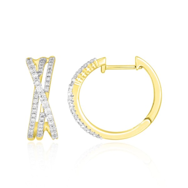 14K YELLOW GOLD 1/2CT ROUND DIAMOND LADIES HOOP EA...