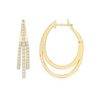 18K YELLOW GOLD 7/8CT ROUND DIAMOND LADIES HOOPS EARRINGS 