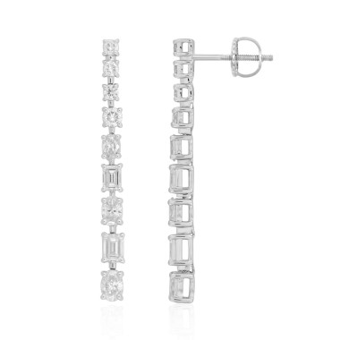 18K WHITE GOLD 2CT ROUND/EMERALD/OVAL DIAMOND LADIES EARRINGS 