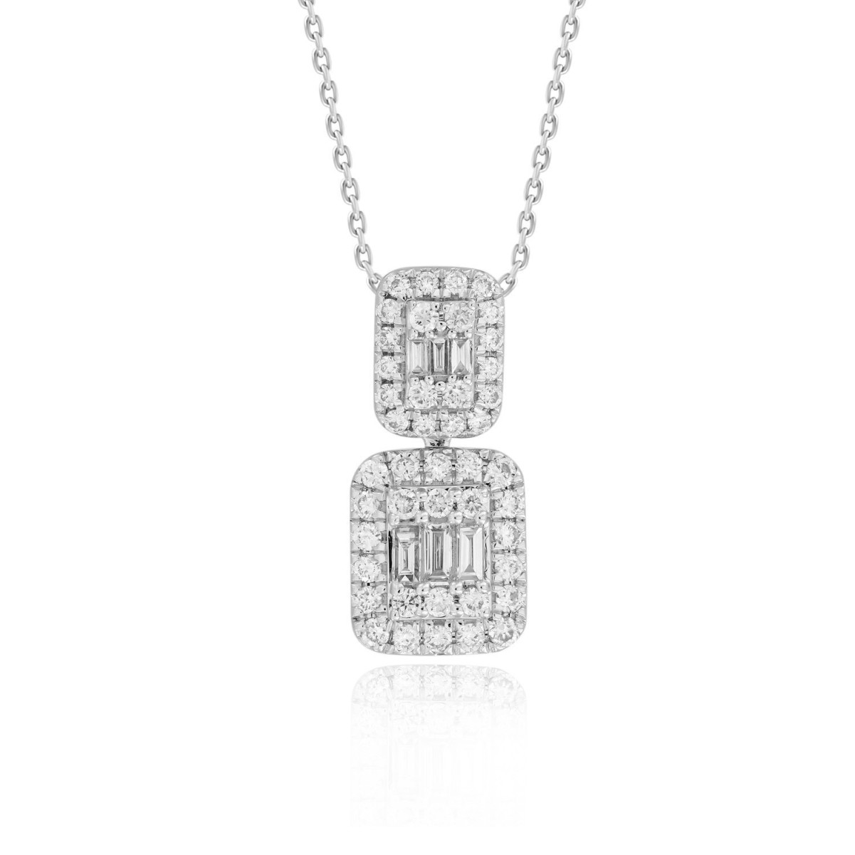18K WHITE GOLD 1/2CT ROUND/BAGUETTE DIAMOND LADIES PENDANT WITH CHAIN  