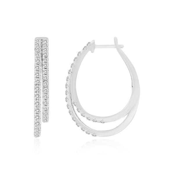 14K WHITE GOLD 1CT ROUND DIAMOND LADIES HOOP EARRI...