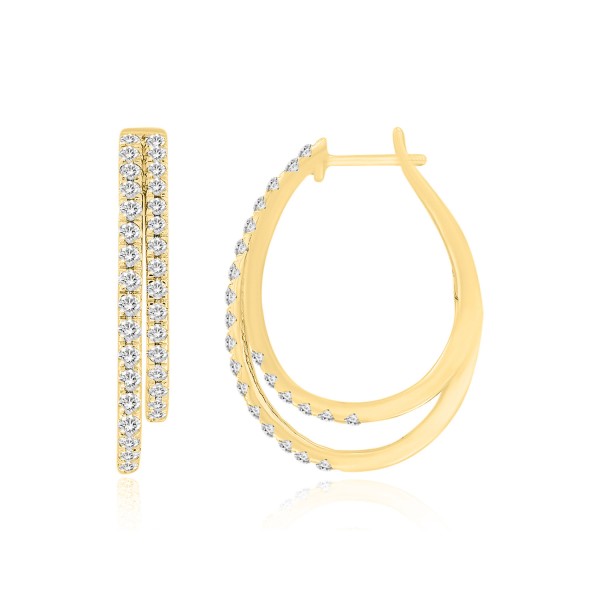 14K YELLOW GOLD 1CT ROUND DIAMOND LADIES HOOP EARR...
