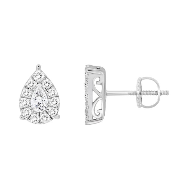 18K WHITE GOLD 3/4CT ROUND/PEAR DIAMOND LADIES EAR...