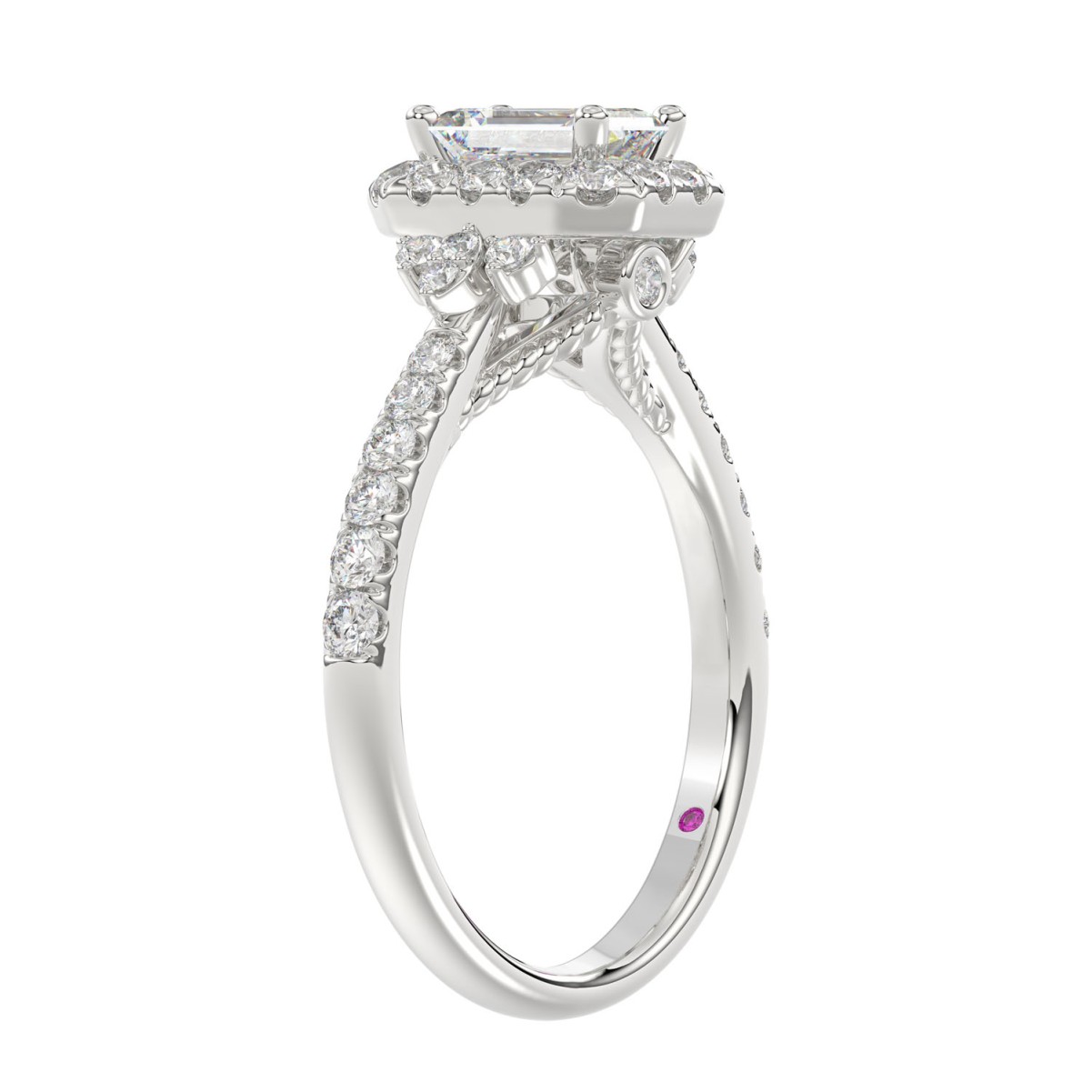 18K WHITE GOLD 1 1/4CT ROUND/EMERALD DIAMOND LADIES RING(CENTER STONE EMERALD DIAMOND 3/4CT)