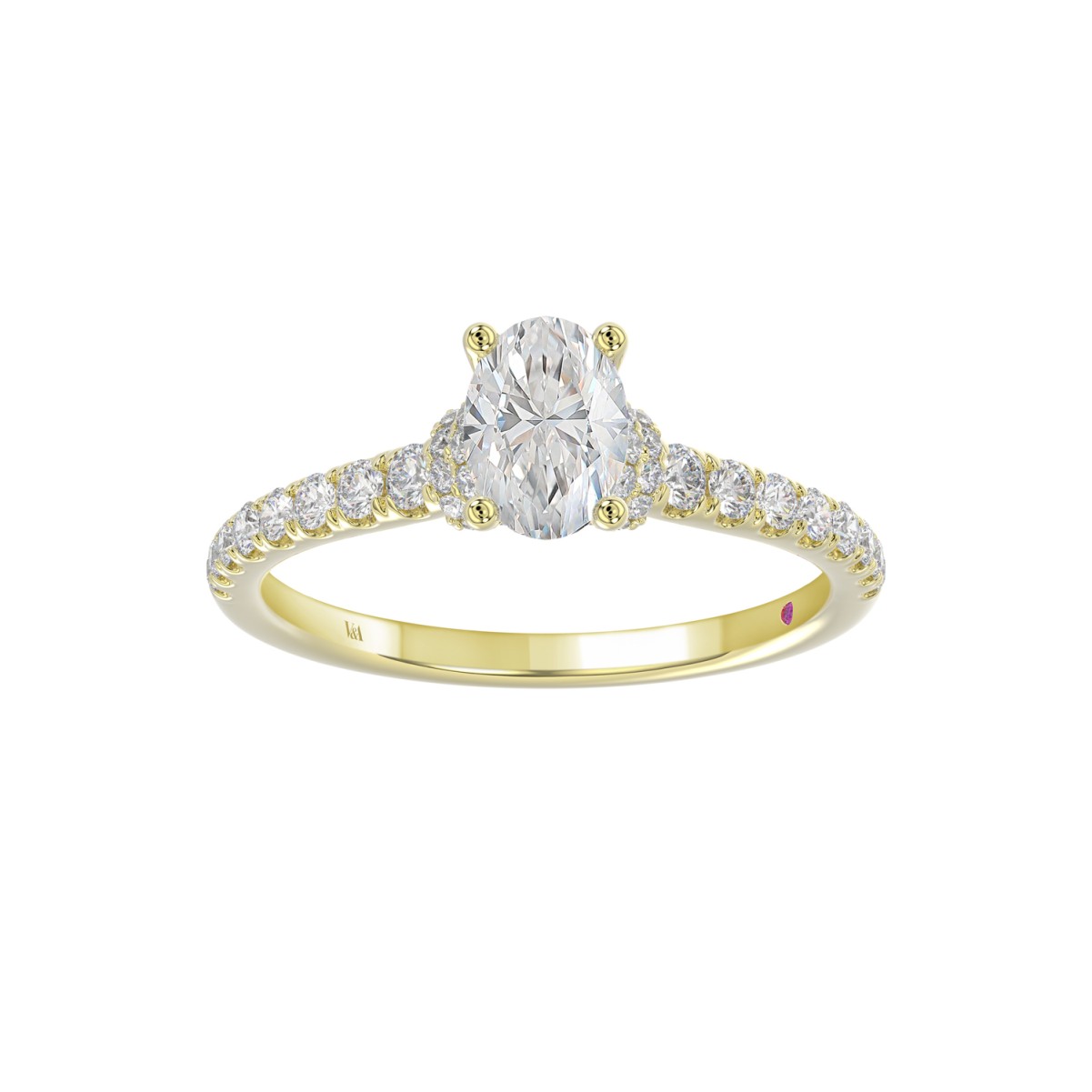 18K YELLOW  GOLD 1 1/4CT ROUND/OVAL DIAMOND LADIES RING(CENTER STONE OVAL DIAMOND 3/4CT)