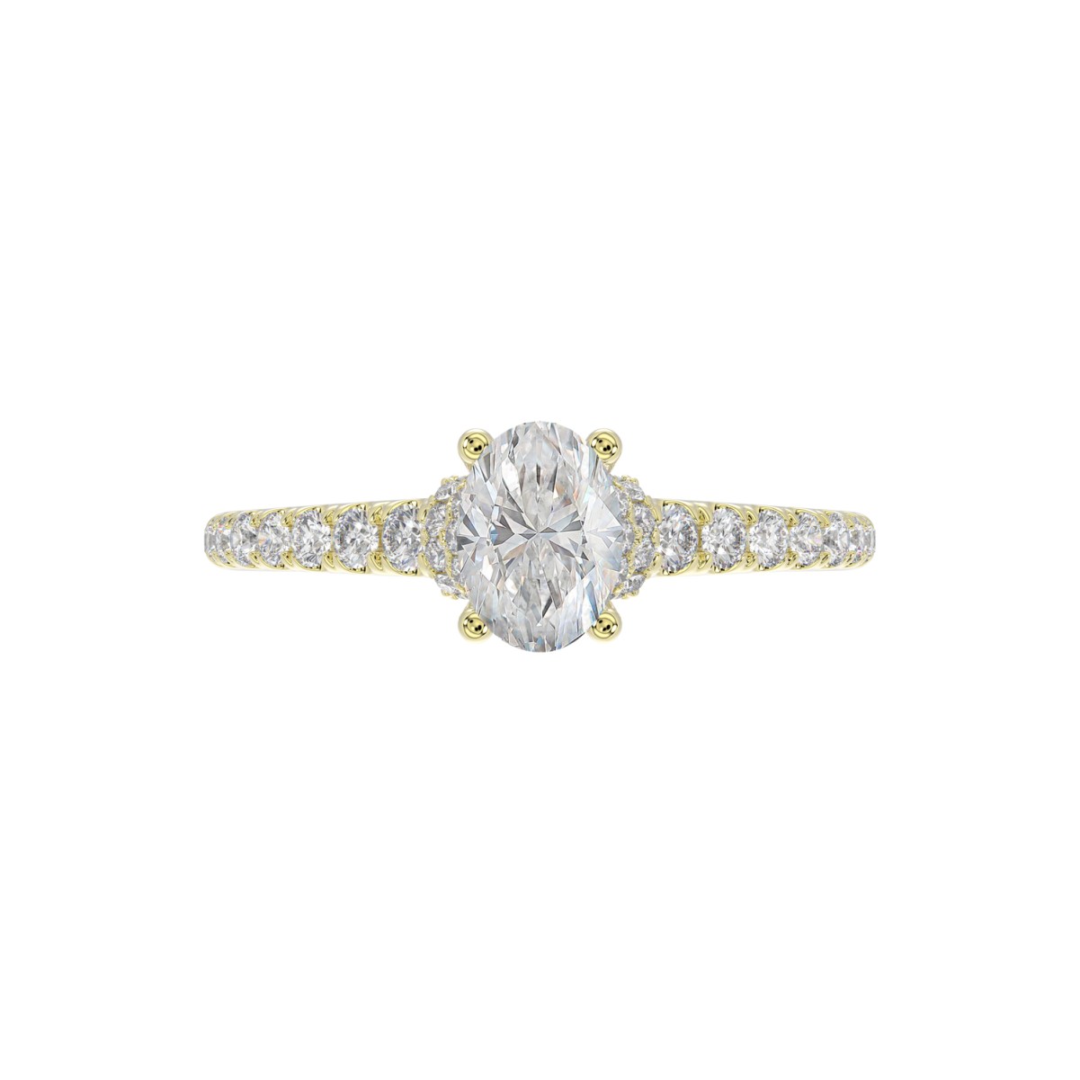 18K YELLOW  GOLD 1 1/4CT ROUND/OVAL DIAMOND LADIES RING(CENTER STONE OVAL DIAMOND 3/4CT)