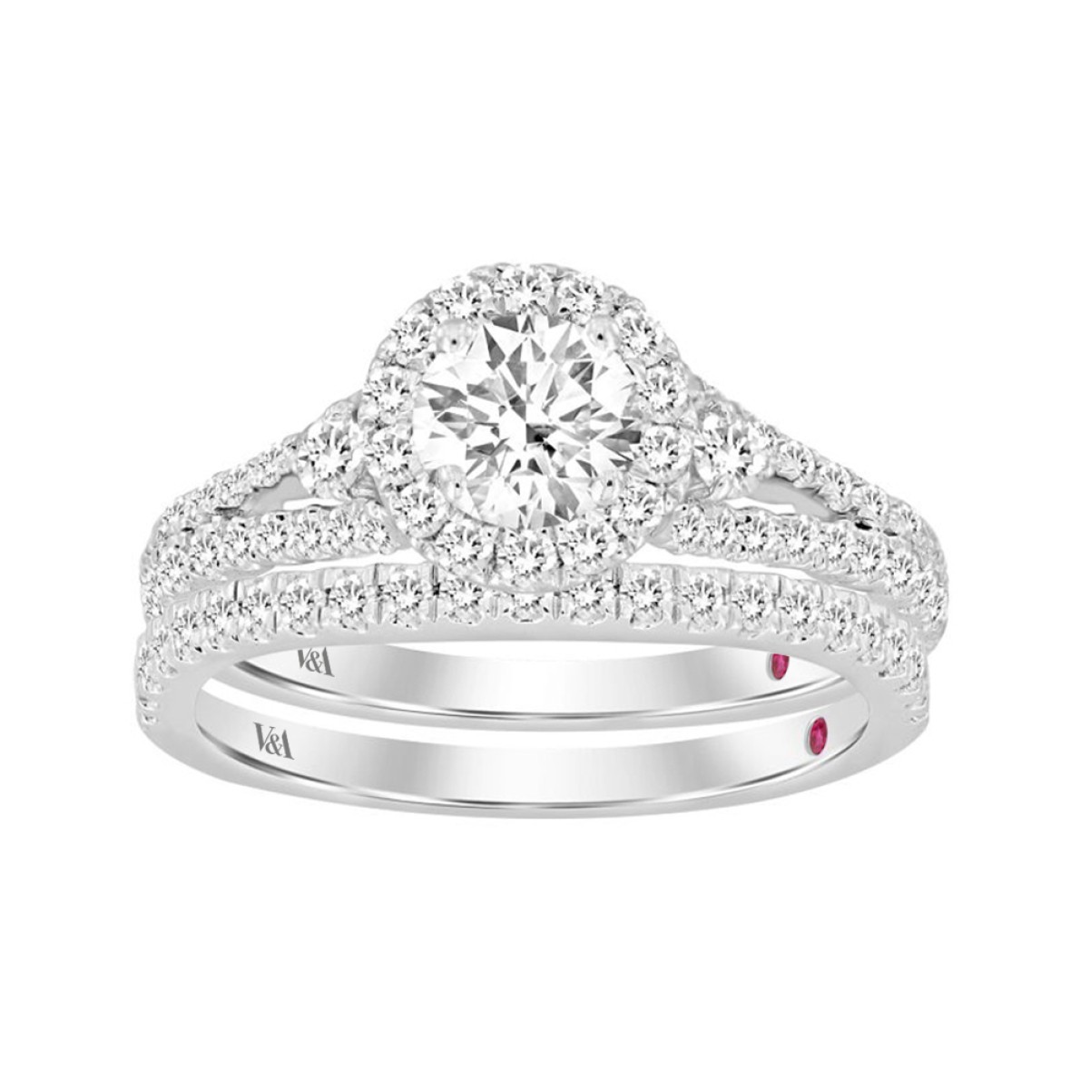 18K WHITE GOLD 1 1/2CT ROUND DIAMOND LADIES BRIDAL SET(CENTER STONE ROUND DIAMOND 1/2CT)