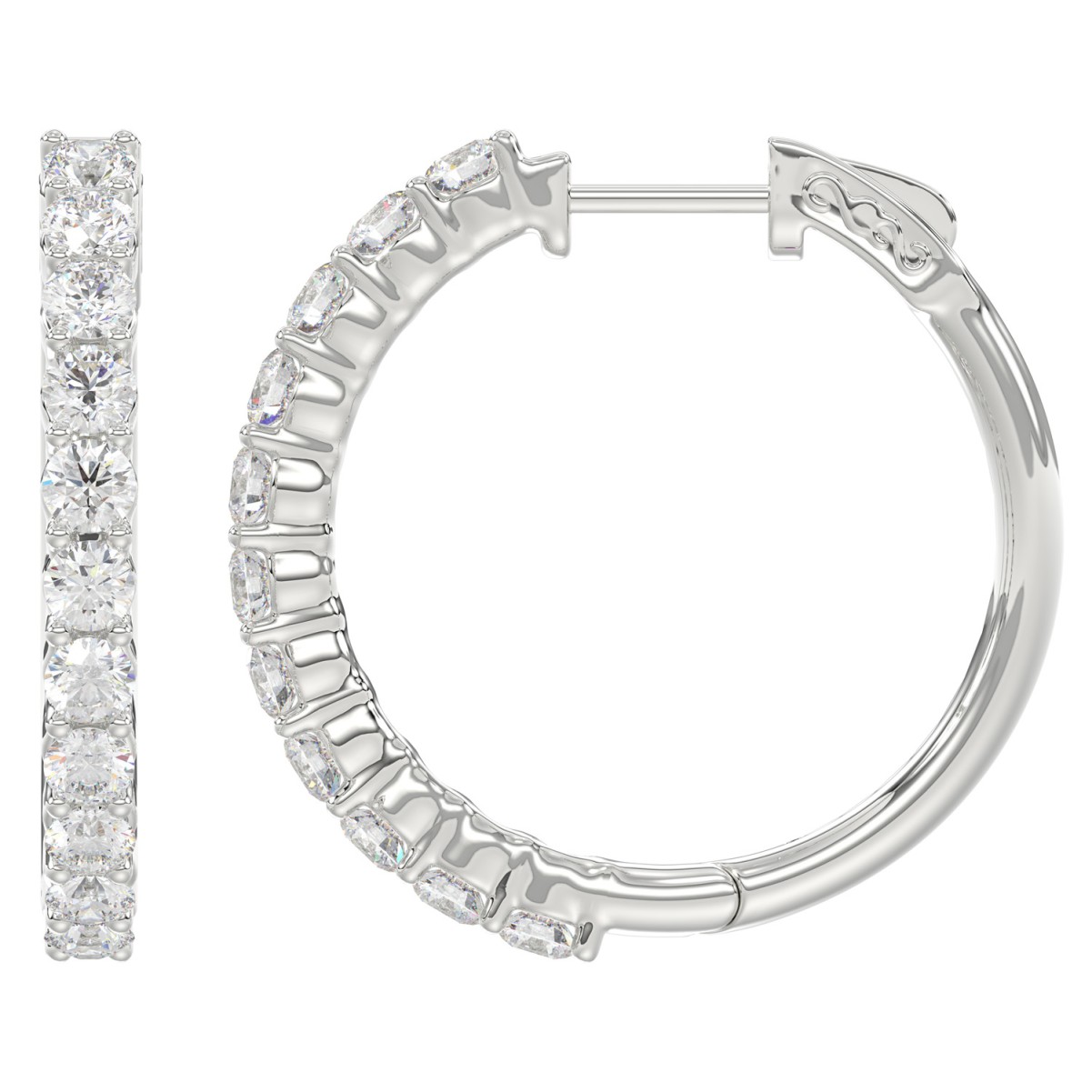 14K WHITE GOLD 2.00CT ROUND DIAMOND LADIES HOOP EARRINGS