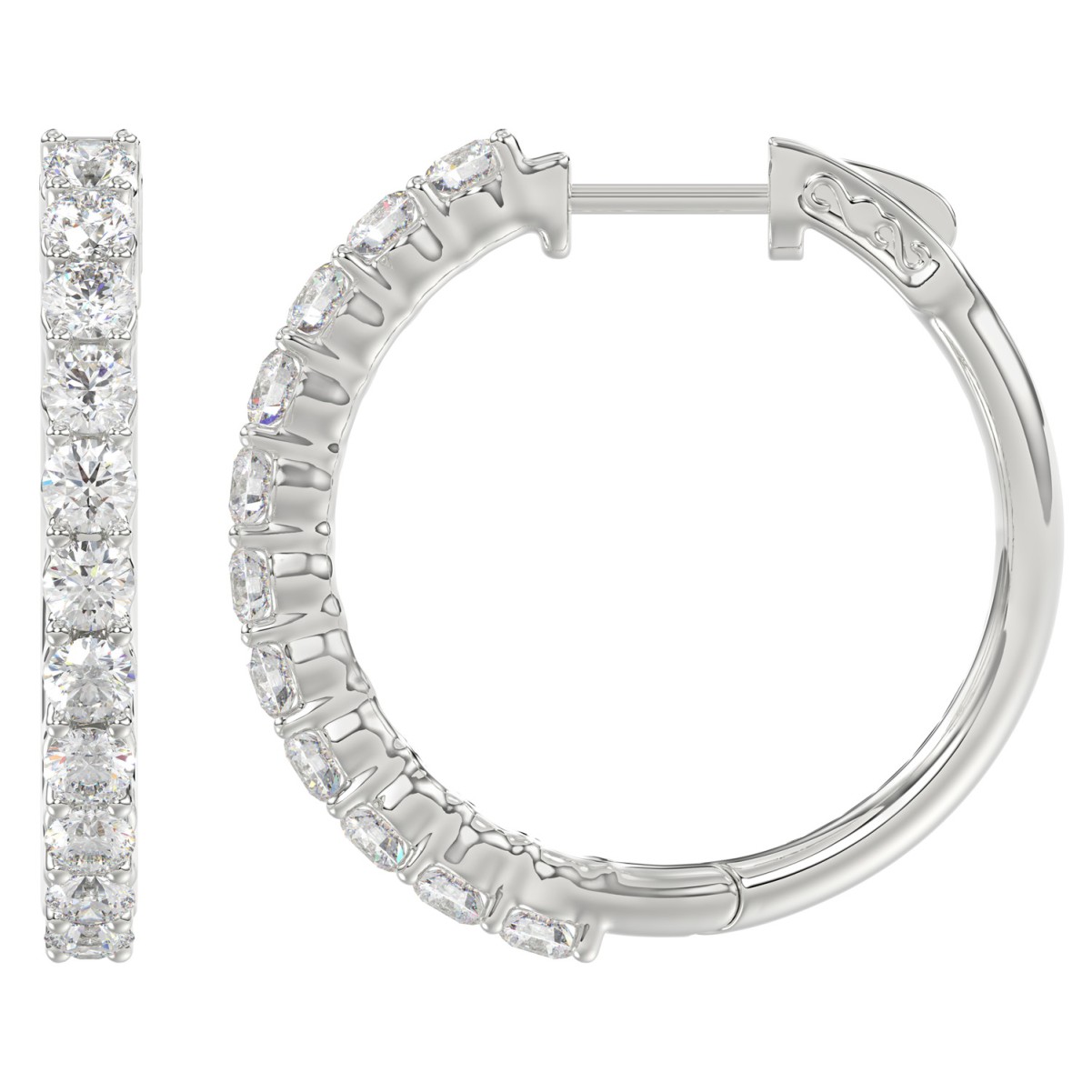 18K WHITE GOLD 2CT ROUND DIAMOND LADIES HOOPS EARRINGS 18K WHITE GOLD 2CT ROUND DIAMOND LADIES HOOPS EARRINGS