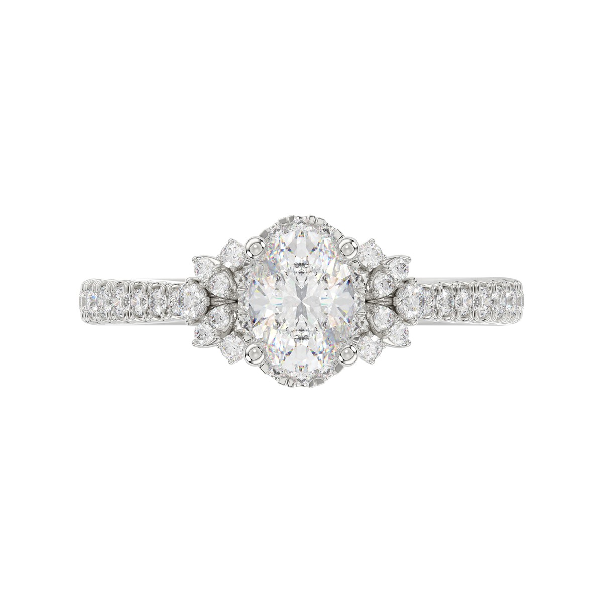 18K WHITE GOLD 1CT ROUND/OVAL DIAMOND LADIES RING(CENTER STONE OVAL DIAMOND 3/4CT)