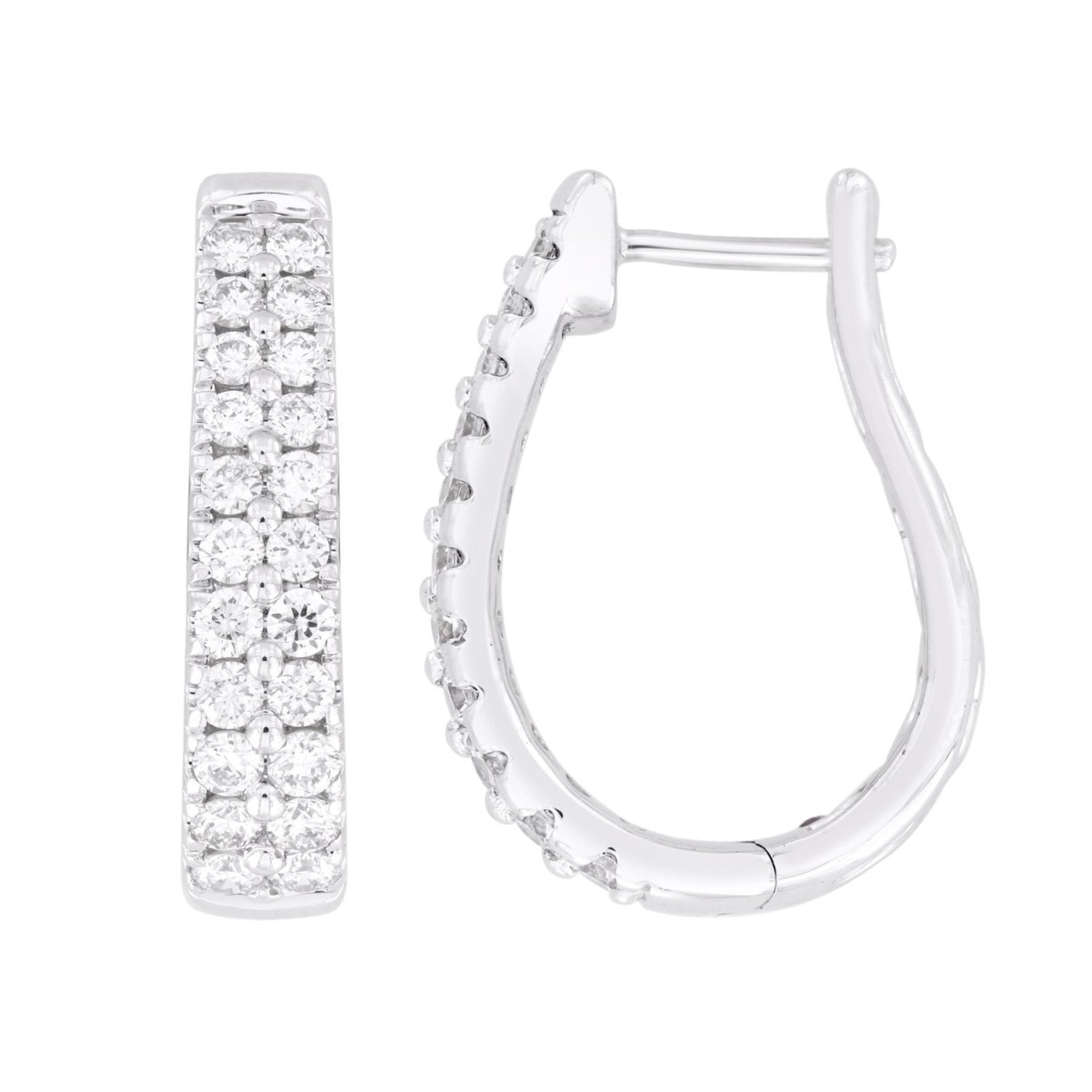 14K WHITE GOLD 1CT ROUND DIAMOND LADIES HOOP EARRINGS 