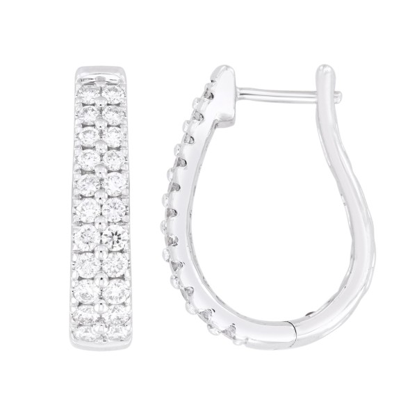 14K WHITE GOLD 1CT ROUND DIAMOND LADIES HOOP EARRI...