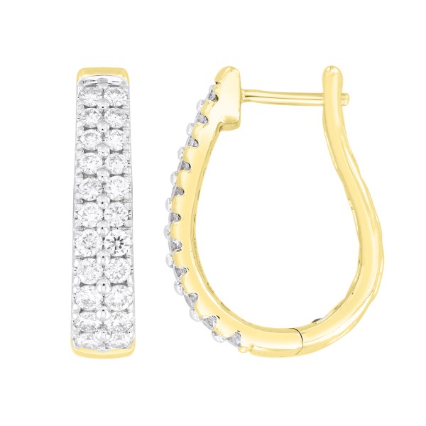 14K YELLOW GOLD 1CT ROUND DIAMOND LADIES HOOP EARR...