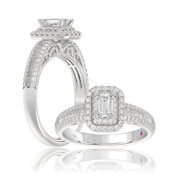 18K WHITE GOLD 1CT ROUND/BAGUETTE/EMERALD DIAMOND ...