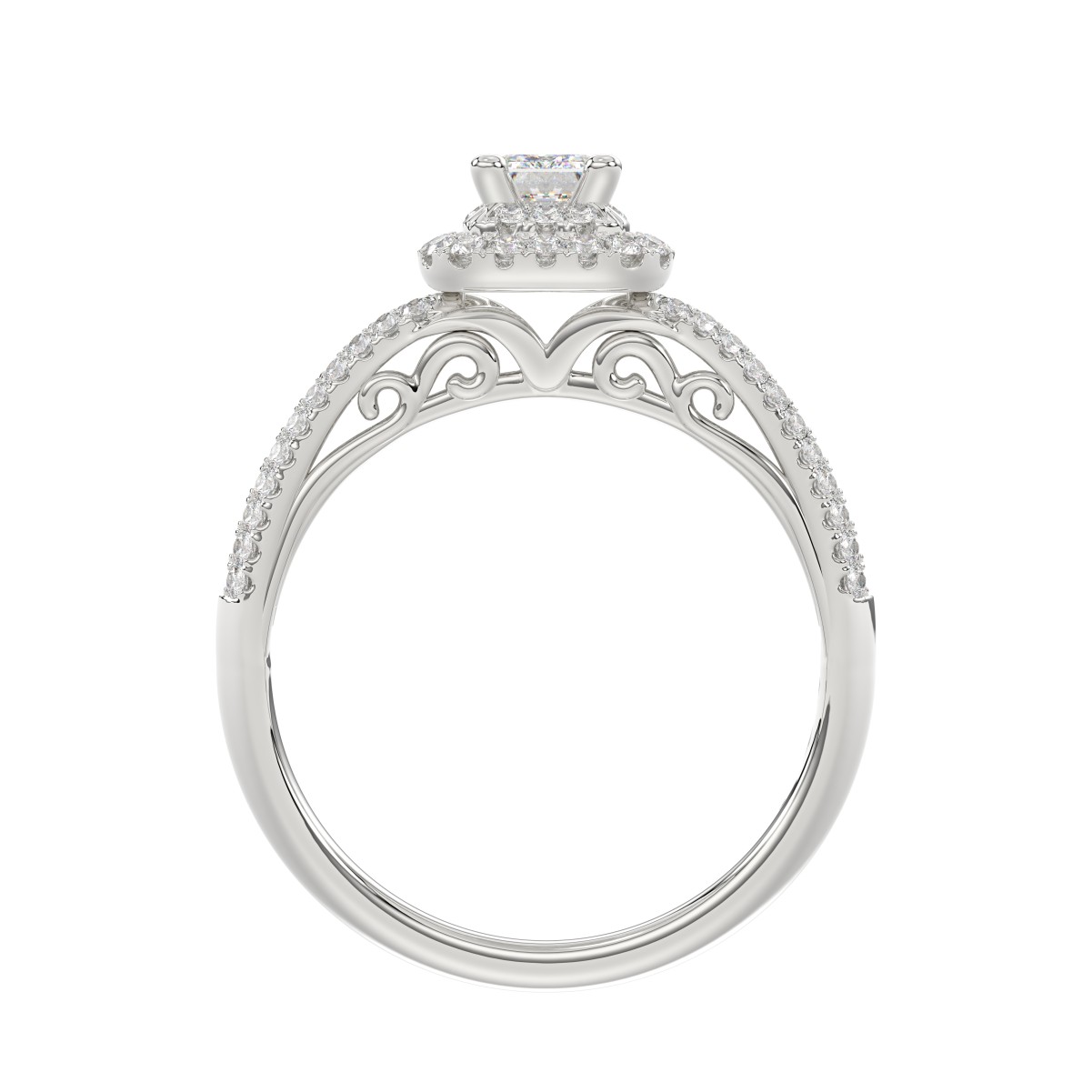 18K WHITE GOLD 1CT ROUND/BAGUETTE/EMERALD DIAMOND LADIES RING(CENTER STONE EMERALD DIAMOND 1/2CT) 18K WHITE GOLD 1CT ROUND/BAGUETTE/EMERALD DIAMOND LADIES RING(CENTER STONE EMERALD DIAMOND 1/2CT)