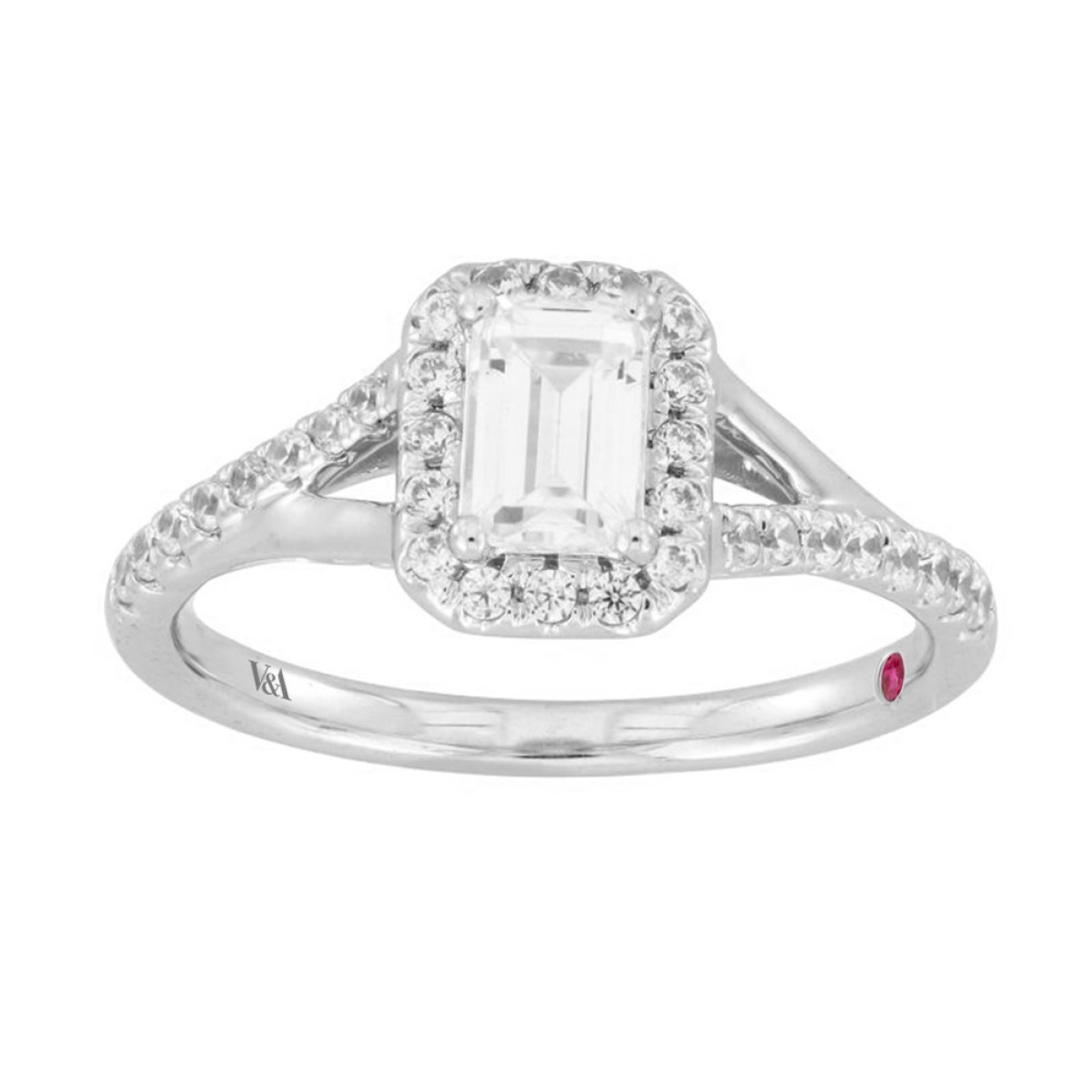 18K WHITE GOLD 1CT ROUND/EMERALD DIAMOND LADIES RING(CENTER STONE EMERALD DIAMOND 3/4CT)