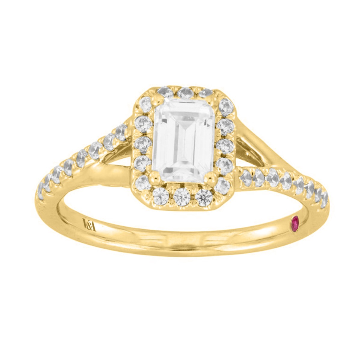 18K YELLOW GOLD 1.00CT ROUND/EMERALD DIAMOND LADIES RING(CENTER STONE EMERALD DIAMOND 3/4CT)