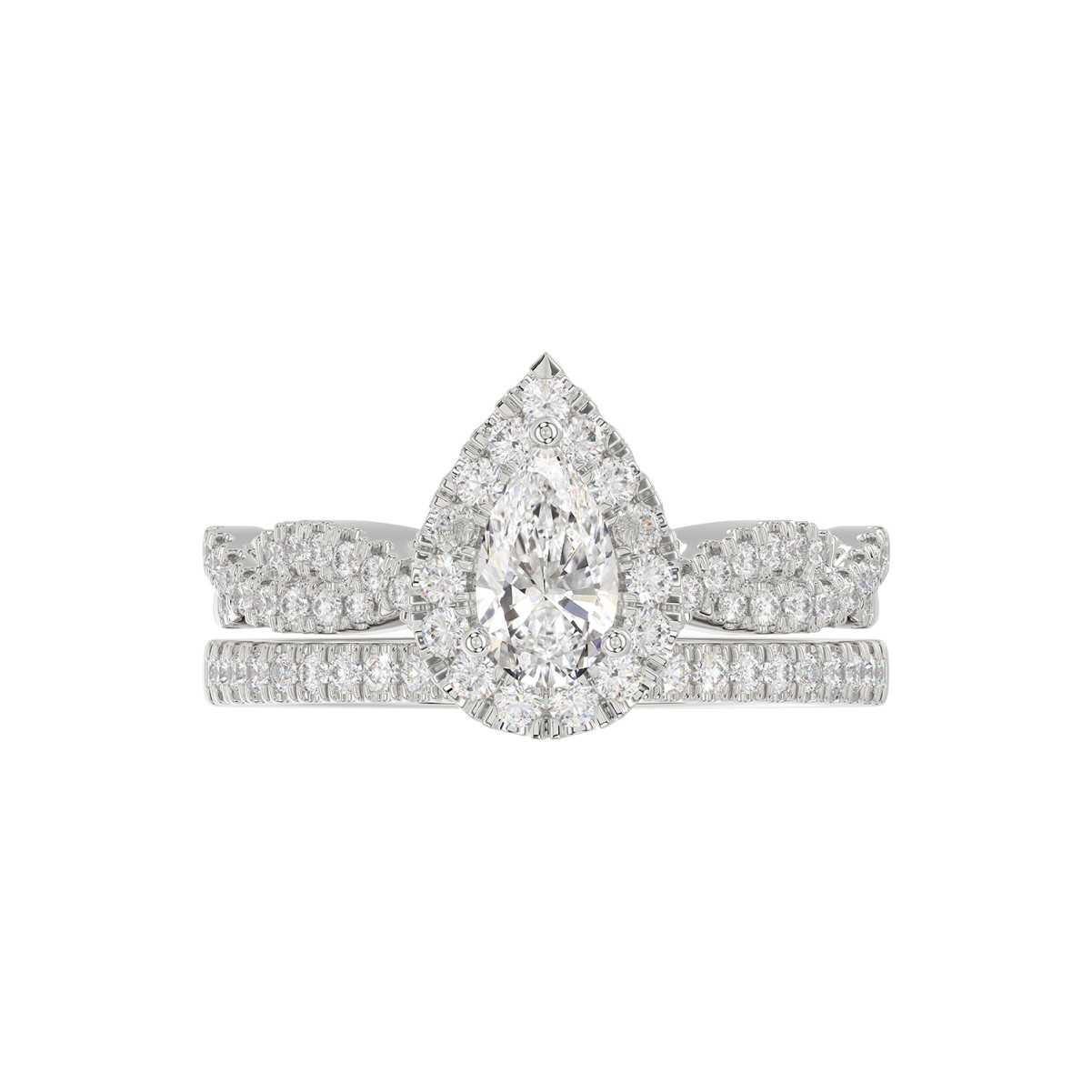 18K WHITE GOLD 1CT ROUND/PEAR DIAMOND LADIES BRIDAL SET(CENTER STONE PEAR DIAMOND 1/2CT)