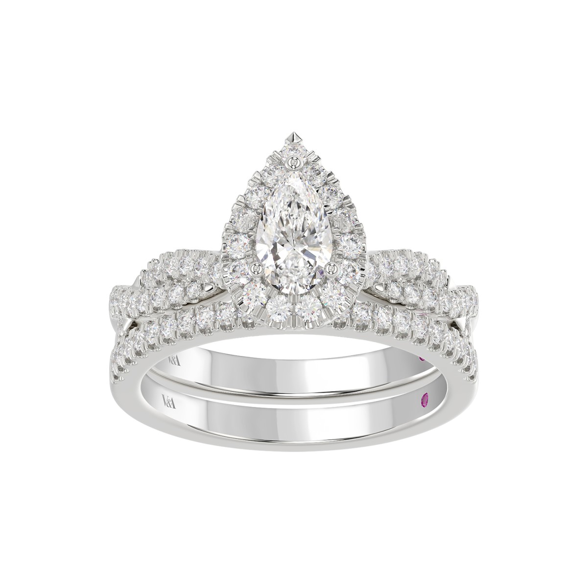 18K WHITE GOLD 1CT ROUND/PEAR DIAMOND LADIES BRIDAL SET(CENTER STONE PEAR DIAMOND 1/2CT)