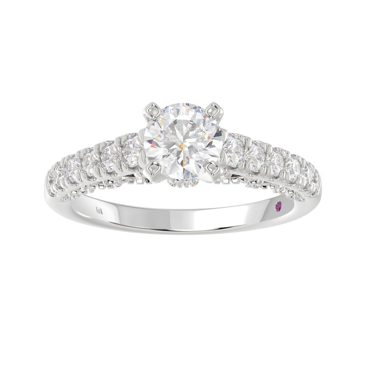 18K WHITE GOLD 1/2CT ROUND DIAMOND LADIES SEMI MOUNT RING(CENTER STONE MOUNT ROUND DIAMOND 1CT)