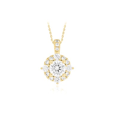 18K YELLOW GOLD 3/4CT ROUND DIAMOND LADIES PENDANT WITH CHAIN  