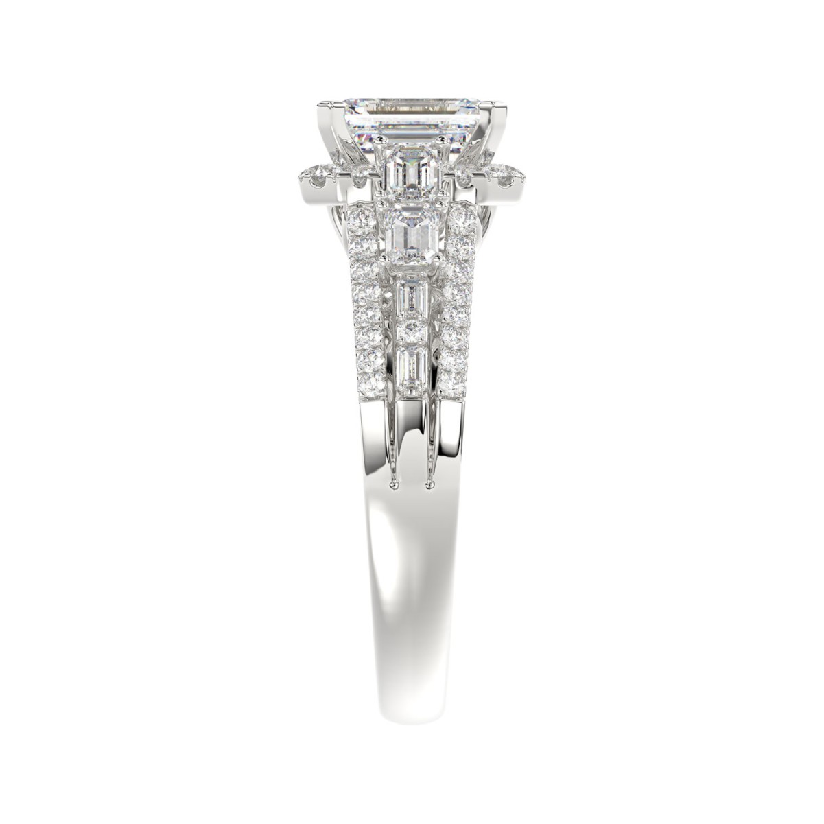 18K WHITE GOLD 1 3/4CT ROUND/BAGUETTE/EMERALD DIAMOND LADIES BRIDAL SET (CENTER STONE EMERALD DIAMOND 1.00CT)