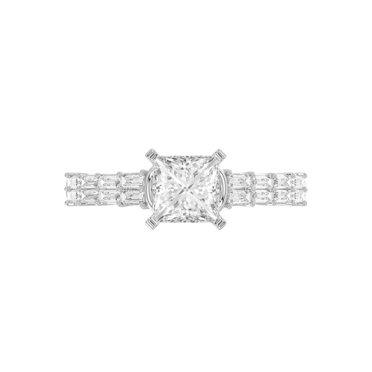 18K WHITE GOLD 1 1/3CT BAGUETTE/PRINCESS DIAMOND LADIES SEMI MOUNT RING(CENTER STONE MOUNT PRINCESS DIAMOND 1CT)