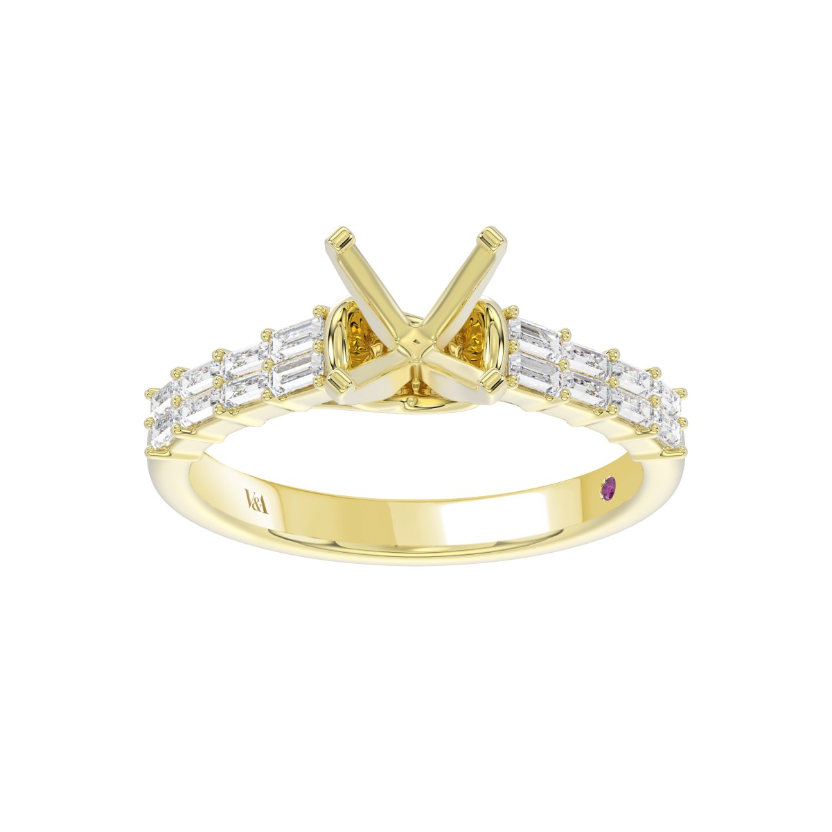18K YELLOW GOLD 1 1/3CT BAGUETTE/PRINCESS DIAMOND LADIES SEMI MOUNT RING(CENTER STONE PRINCESS DIAMOND 1CT)