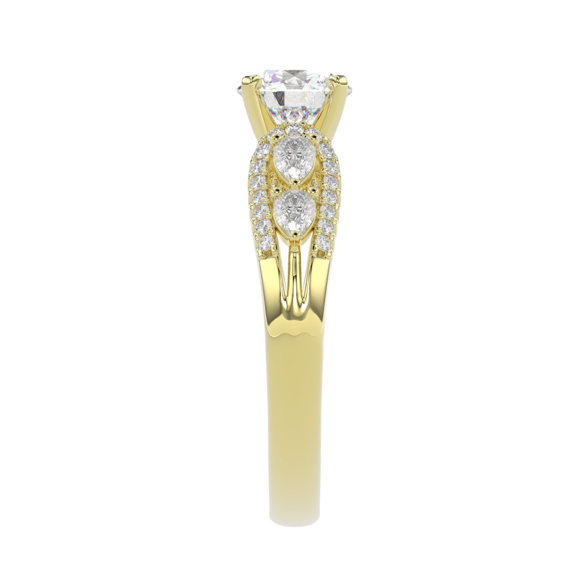 18K YELLOW GOLD 1 1/2CT ROUND/PEAR DIAMOND SEMI MOUNT LADIES RING (CENTER STONE ROUND DIAMOND 1.00CT)