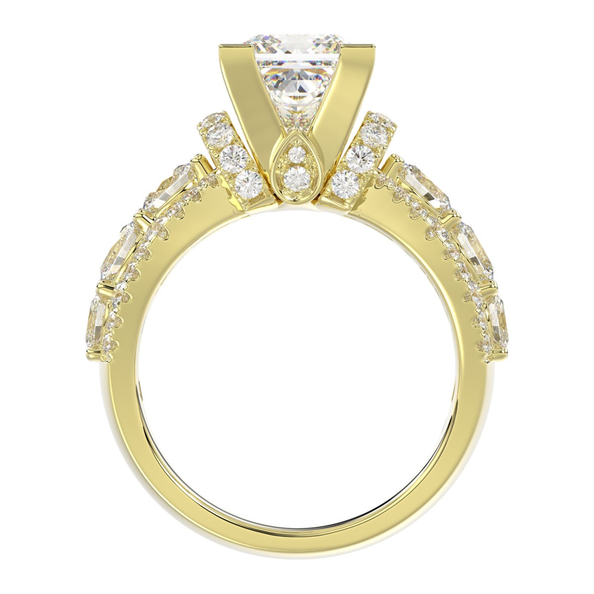 18L YELLOW GOLD 3 1/4CT ROUND/PRINCESS/OVAL DIAMOND LADIES SEMI MOUNT RING(CENTER STONE PRINCESS DIAMOND 2CT)