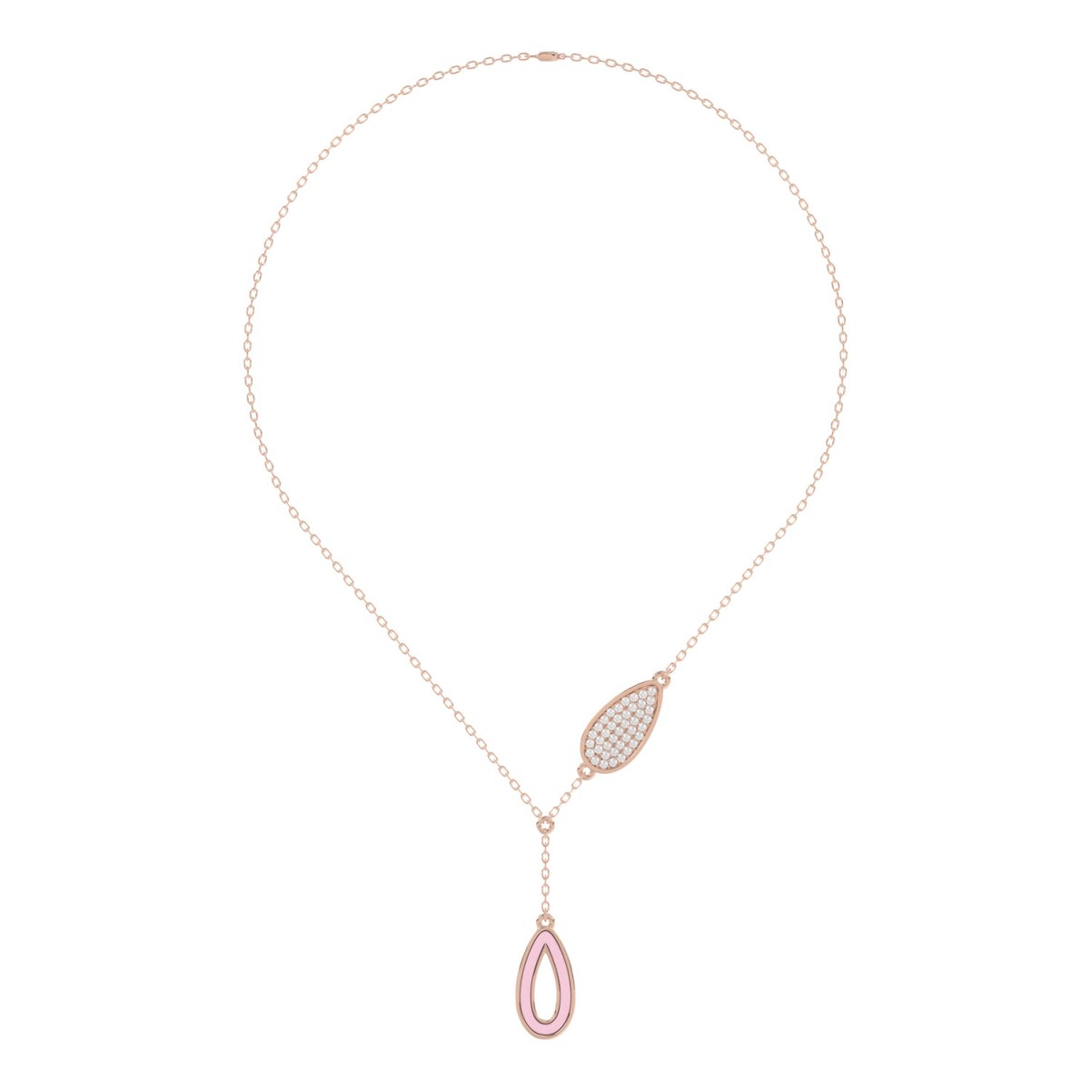 18K ROSE GOLD 1/6CT ROUND DIAMOND LADIES NECKLACE (AURORA PINK ENAMEL)