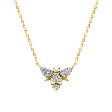 18K YELLOW GOLD 1/6CT ROUND DIAMOND LADIES NECKLACE 
