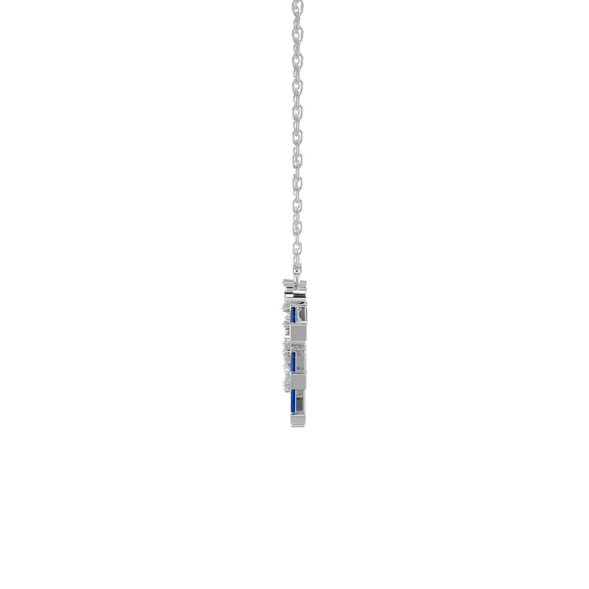 14K WHITE GOLD 1/2CT ROUND/BAGUETTE/PINK SAPPHIRE DIAMOND LADIES NECKLACE 