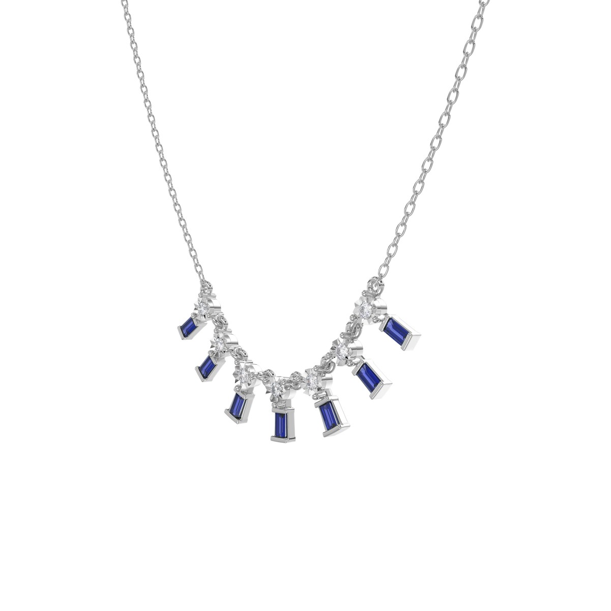14K WHITE GOLD 1/2CT ROUND/BAGUETTE/PINK SAPPHIRE DIAMOND LADIES NECKLACE 