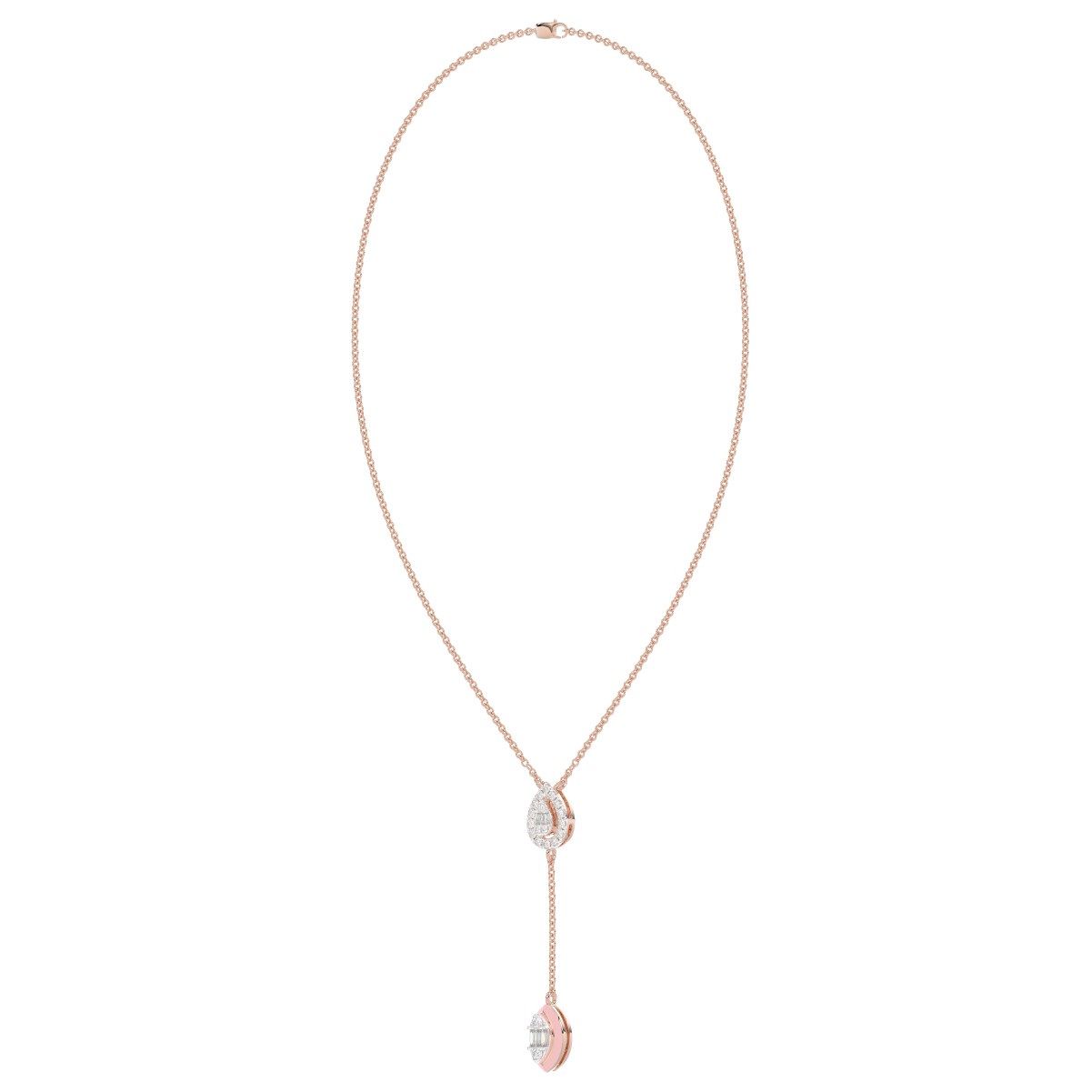 18K ROSE GOLD 1/4CT ROUND/BAGUETTE DIAMOND LADIES NECKLACE (AURORA PINK ENAMEL)