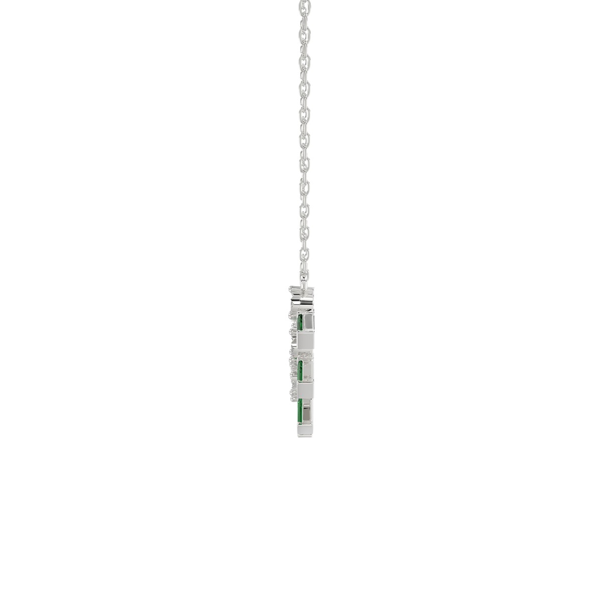 14K WHITE GOLD 3/8CT ROUND/BAGUETTE/PINK SAPPHIRE DIAMOND LADIES NECKLACE (EMERALD DIAMOND 1/3CT)