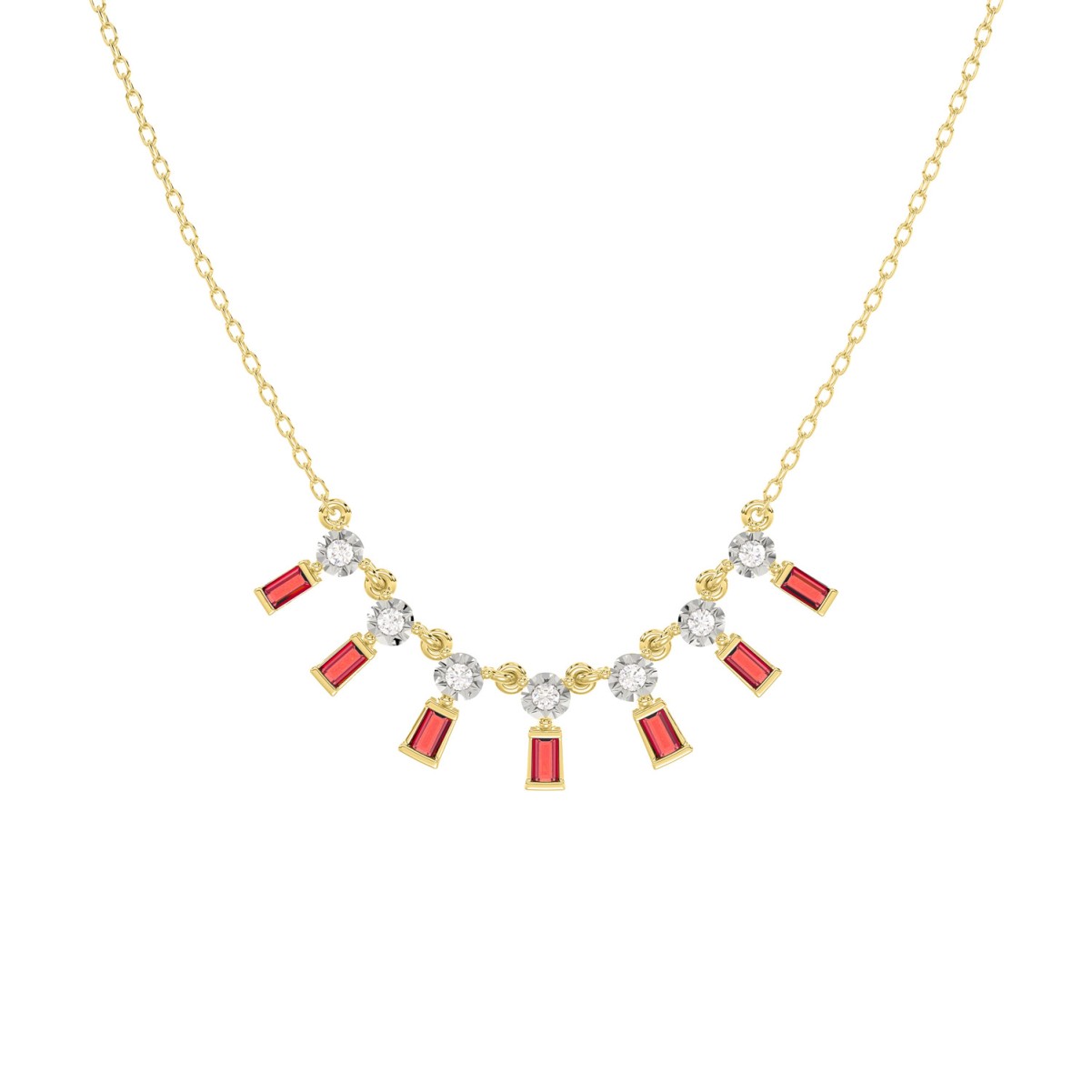 14K YELLOW GOLD 1/2CT ROUND/BAGUETTE/PINK SAPPHIRE DIAMOND LADIES NECKLACE (RUBY DIAMOND 3/8CT) 14K YELLOW GOLD 1/2CT ROUND/BAGUETTE/PINK SAPPHIRE DIAMOND LADIES NECKLACE (RUBY DIAMOND 3/8CT)