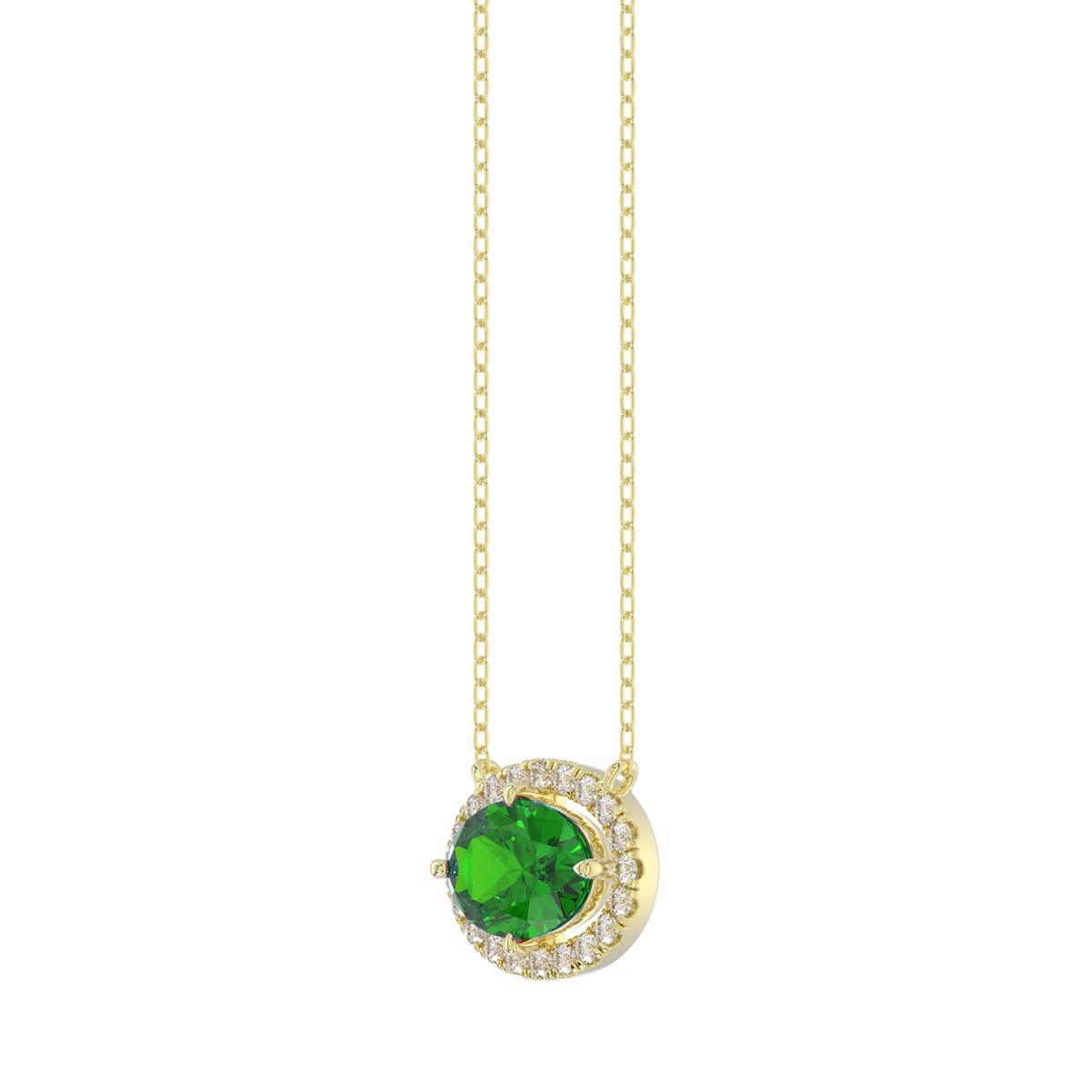 14K YELLOW GOLD 7/8CT ROUND/OVAL/PINK SAPPHIRE DIAMOND LADIES NECKLACE (CENTER STONE OVAL EMERALD DIAMOND 3/4CT)
