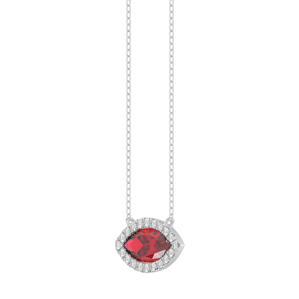 14K WHITE GOLD 7/8CT ROUND/MARQUISE/PINK SAPPHIRE DIAMOND LADIES NECKLACE (CENTER STONE RUBY MARQUISE DIAMOND 3/4CT)