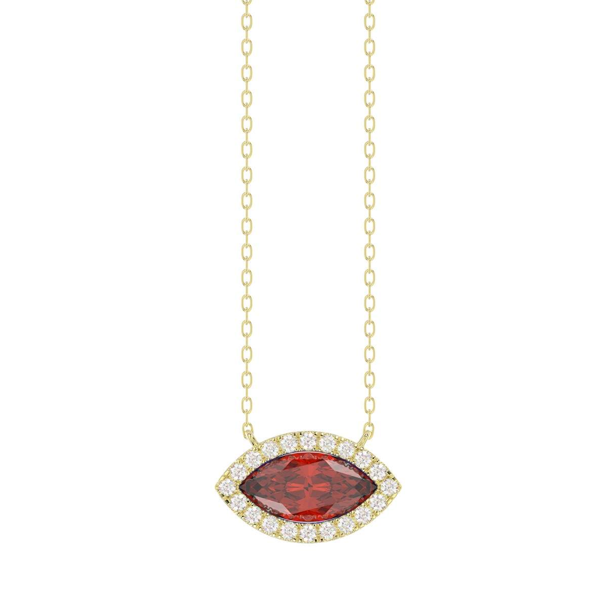 18K YELLOW GOLD 3/4CT ROUND/MARQUISE DIAMOND LADIES NECKLACE (COLOR STONE MARQUISE RUBY DIAMOND 3/4CT)