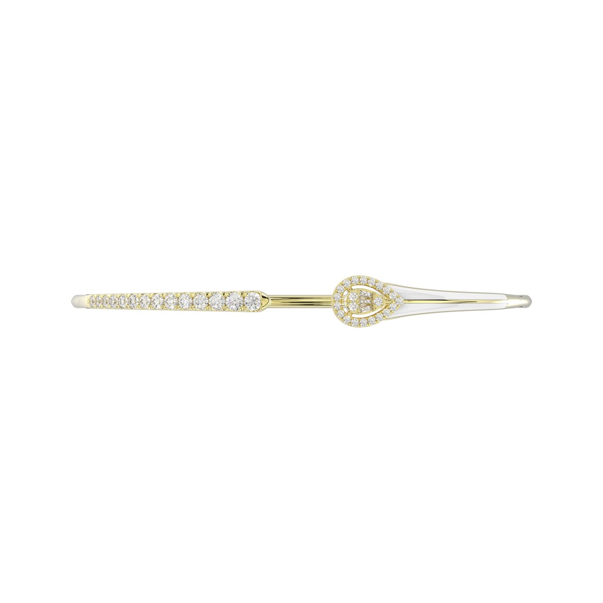 18K YELLOW GOLD 1/2CT ROUND/BAGUETTE DIAMOND LADIES BANGLE (SOFT WHITE ENAMEL)