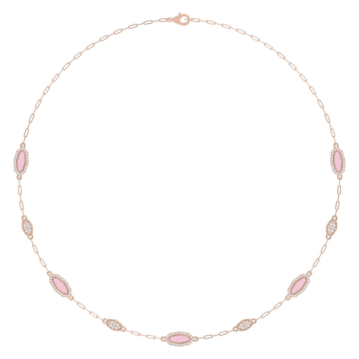 18K ROSE GOLD 3/4CT ROUND DIAMOND LADIES NECKLACE (AURORA PINK ENAMEL)