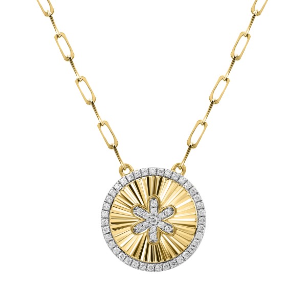 14K YELLOW GOLD 1/4CT ROUND DIAMOND LADIES NECKLAC...