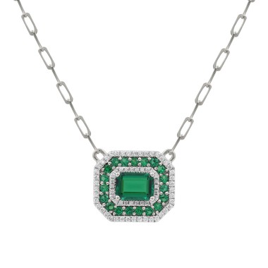 18K WHITE GOLD 3/4CT ROUND/EMERALD DIAMOND LADIES NECKLACE(COLOR STONE EMERALD DIAMOND 1/2CT)