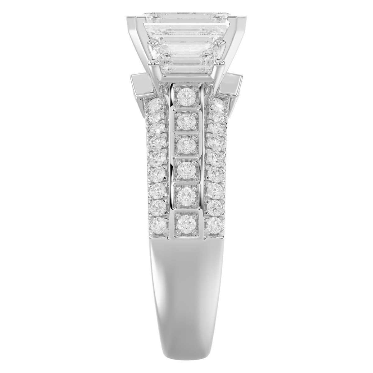 18K WHITE GOLD 1/2CT ROUND/EMERALD DIAMOND LADIES RING(CENTER STONE MOUNT EMERALD DIAMOND 2CT)