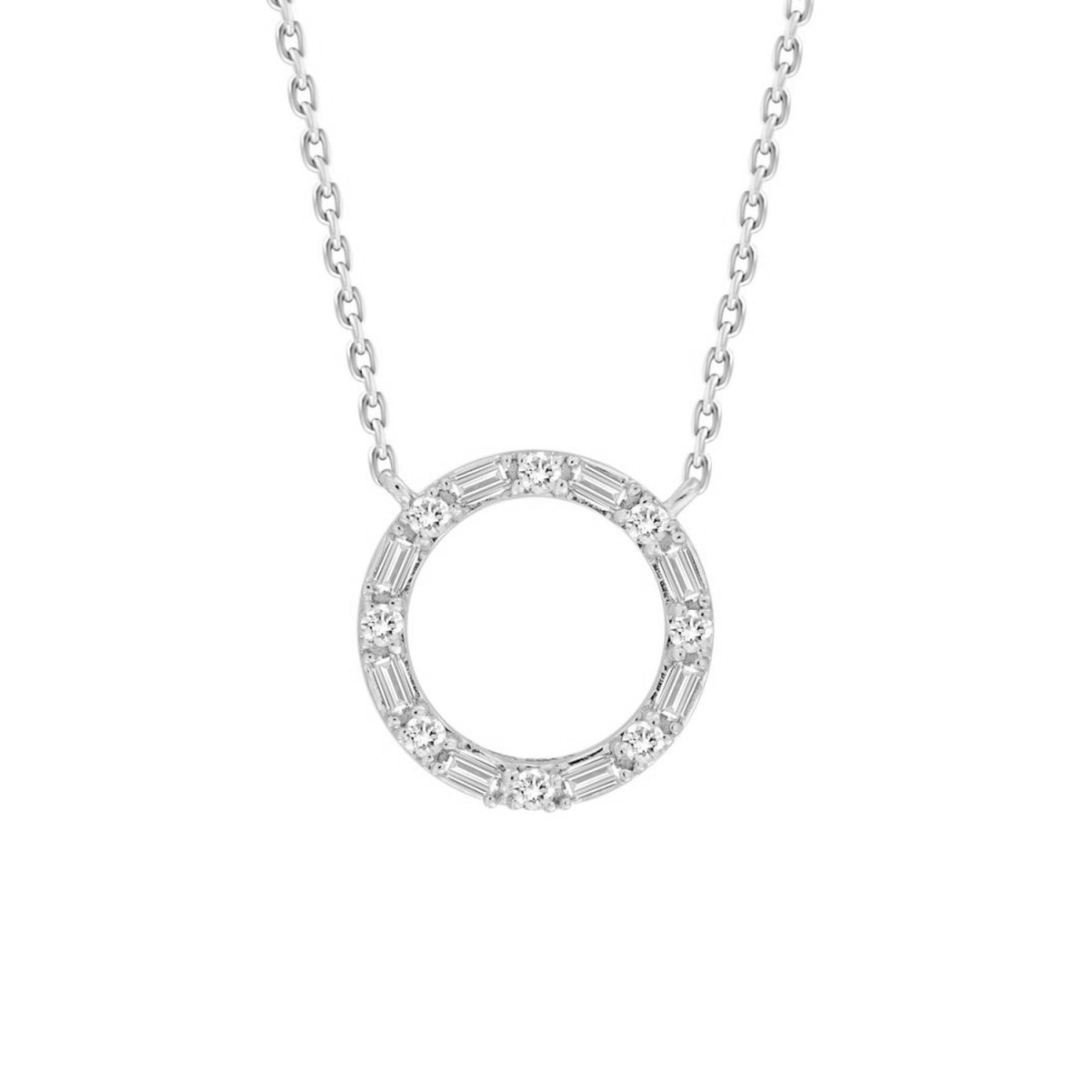 10K WHITE GOLD 1/5CT ROUND/BAGUETTE DIAMOND LADIES NECKLACE 