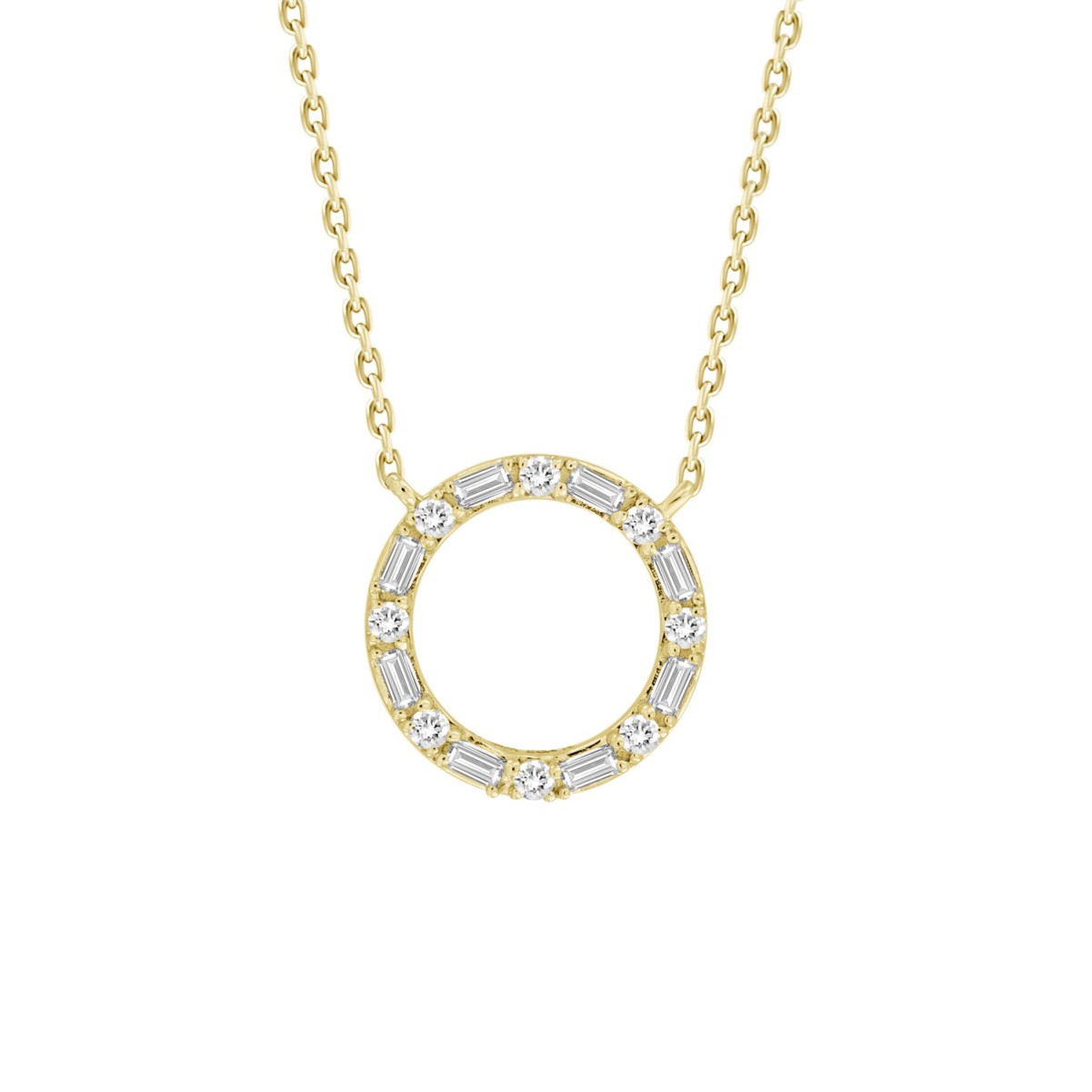 10K YELLOW GOLD 1/5CT ROUND/BAGUETTE DIAMOND LADIES NECKLACE 